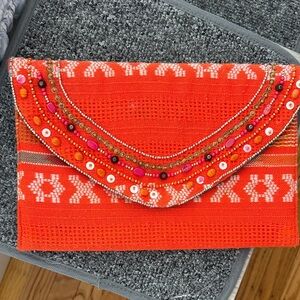 Vibrant Orange Beaded Clutch